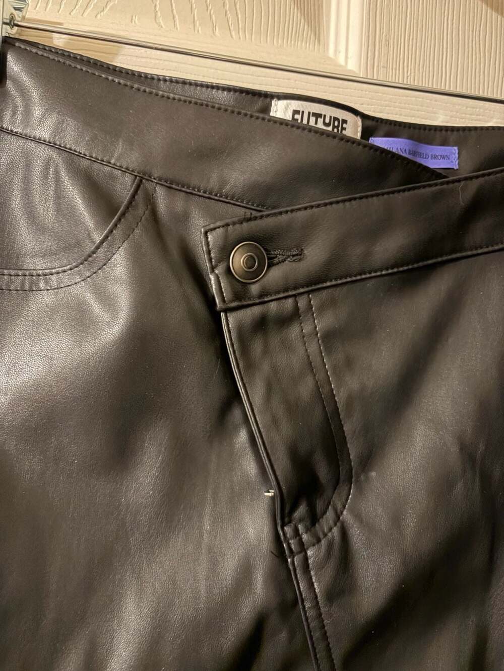 Future Collective Kahlana Barfield Brown Faux Leather Asymmetrical Mini Skirt - Picture 3 of 4